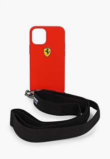 Чехол для iPhone Ferrari 12 mini (5.4), On-track Liquid silicone Strap & metal logo Red