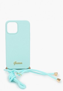 Чехол для iPhone Guess 12 Pro Max (6.7), Liquid silicone Gold metal logo+Cord Light blue