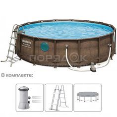 Бассейн каркасный Bestway Power Steel Swim 56725 с фильтр-насосом, лестницей и тентом, 488х122 см