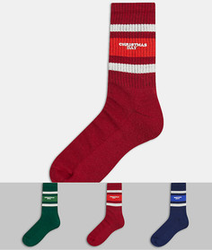 Набор из 3 пар спортивных носков с новогодними надписями ASOS DESIGN-Многоцветный