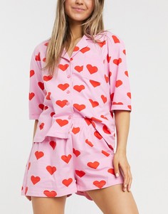 Пижама из рубашки и шортов с принтом сердечек Skinnydip-Розовый цвет
