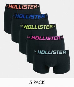 Комплект из 5 боксеров-брифов черного цвета с контрастным логотипом на поясе Hollister-Многоцветный
