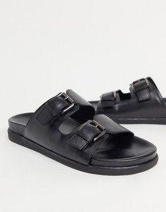 Черные кожаные сандалии-шлепанцы с двумя пряжками Silver Street-Черный