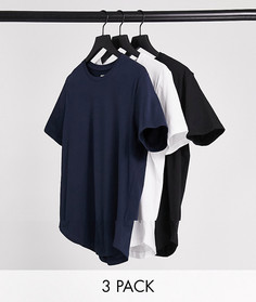 Набор из 3 удлиненных футболок белого, темно-синего и черного цветов с асимметричным краем Jack & Jones Originals-Многоцветный