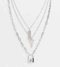 Многорядное серебристое ожерелье с замочком и ключом Reclaimed Vintage Inspired-Серебристый