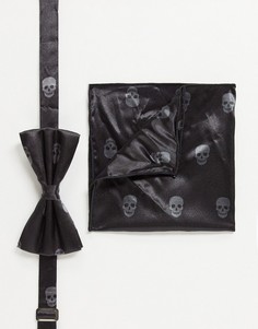 Комплект из галстука-бабочки и платка-паше с черепами Bolongaro Trevor-Черный цвет