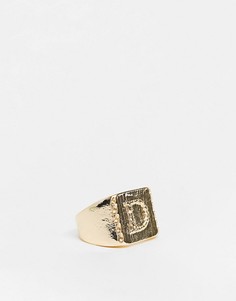 Блестящее золотистое кольцо-печатка с буквой "D" ASOS DESIGN-Золотистый