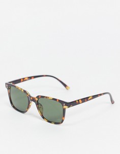 Квадратные солнцезащитные очки в черепаховой оправе с зелеными стеклами ASOS DESIGN-Коричневый цвет