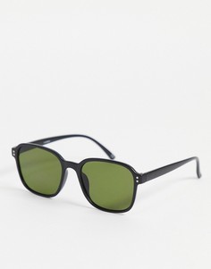 Солнцезащитные очки с черной квадратной оправой и зелеными стеклами ASOS DESIGN-Черный цвет