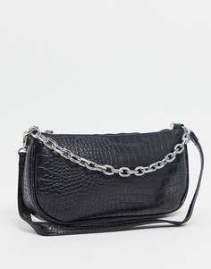 Черная сумка на плечо в стиле 90-х с эффектом крокодиловой кожи и цепочкой My Accessories London-Черный цвет