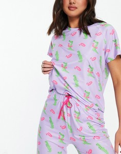 Пижамный комплект из футболки и леггинсов сиреневого цвета с принтом крокодилов из Loungeable-Многоцветный