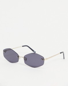 Овальные солнцезащитные очки без оправы с дымчатыми стеклами и золотистыми дужками ASOS DESIGN-Черный цвет