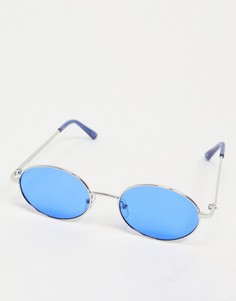 Серебристые круглые солнцезащитные очки с синими стеклами и оправой ASOS DESIGN-Серебристый