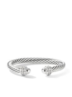 David Yurman серебряный браслет-кафф Cable с бриллиантами