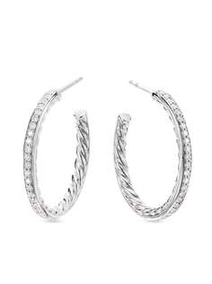 David Yurman серебряные серьги-кольца с бриллиантами