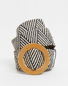Черно-белый плетеный ремень с круглой пряжкой French Connection-Многоцветный
