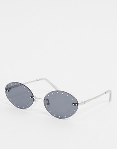 Солнцезащитные очки без оправы с круглыми затемненными стеклами, отделкой стразами и серебристыми металлическими дужками ASOS DESIGN-Серебристый