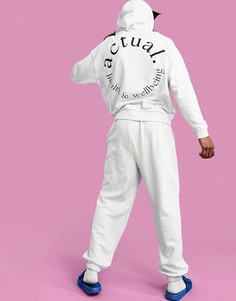 Белый меланжевый oversized-худи с большим принтом "Health and Wellbeing" на спине ASOS Actual Athleisure