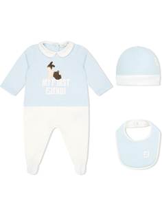 Fendi Kids комплект из пижамы, шапки и нагрудника с логотипом