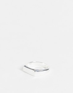 Посеребренное кольцо-печатка со скошенными краями ASOS DESIGN-Серебристый