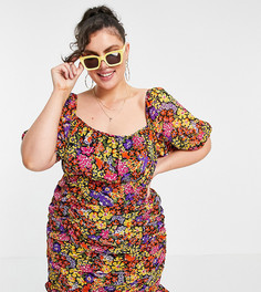 Присборенное платье мини с цветочным принтом Influence Plus-Многоцветный