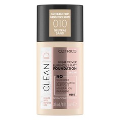 Основа тональная для лица CATRICE CLEAN ID HIGH COVER LUMINOUS MATT FOUNDATION тон 010 neutral sand