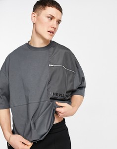 Oversized-футболка с нейлоновой вставкой с декоративной молнией ASOS Unrvlld Spply-Черный цвет