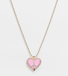 Золотистое ожерелье с розовой эмалевой подвеской в форме сердца и символа мира Reclaimed Vintage Inspired-Multi