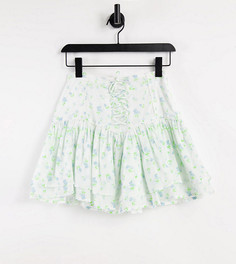 Мини-юбка с оборками, шнуровкой и цветочным принтом ASOS DESIGN Petite-Multi