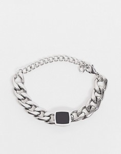 Серебристый браслет из нержавеющей стали с украшением из черной эмали Icon Brand