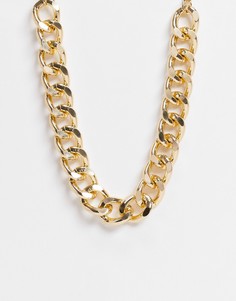 Золотистое ожерелье-цепочка с массивными плоскими звеньями Ego-Золотистый