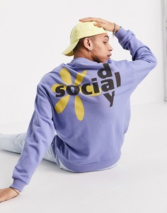 Синий свитшот в стиле oversized с графическим принтом логотипа на спинке ASOS Daysocial-Голубой