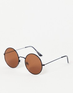 Круглые солнцезащитные очки в тонкой оправе Madein.-Коричневый цвет