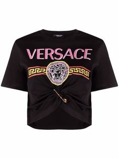 Versace укороченная футболка с принтом Medusa