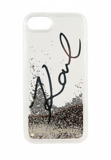 Чехол для iPhone Karl Lagerfeld 8 / SE 2020, Liquid glitter Karl signature Transp/Gold