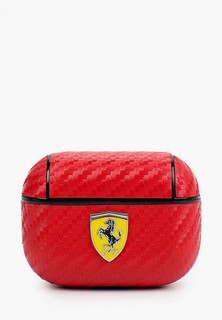 Чехол для наушников Ferrari Airpods Pro, PU carbon effect with metal logo Red