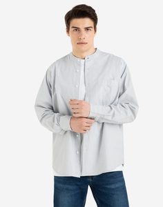 Полосатая рубашка с воротником-стойкой и карманом Gloria Jeans