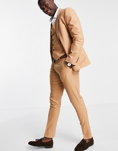 Светло-коричневые зауженные брюки из хлопка и льна ASOS DESIGN-Коричневый цвет