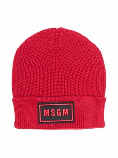 MSGM Kids шапка в рубчик с нашивкой-логотипом