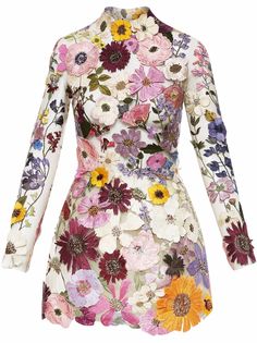 Oscar de la Renta платье мини с цветочной вышивкой