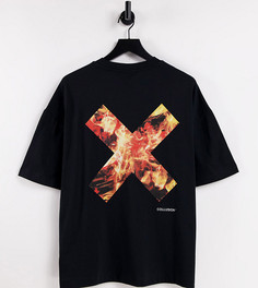 Черная футболка в стиле унисекс с принтом пламени COLLUSION-Черный цвет