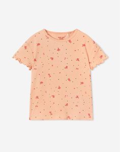 Розовая футболка с цветочным принтом для девочки Gloria Jeans