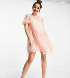 Платье мини в клетку цвета металлик с присборенной юбкой и пайетками Collective The Label-Розовый цвет