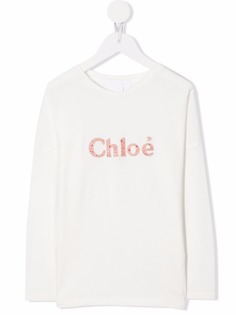 Chloé Kids футболка с вышитым логотипом