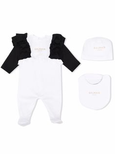 Balmain Kids комплект из комбинезона, шапки и нагрудника с оборками