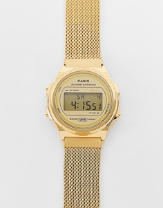 Золотистые цифровые часы в стиле унисекс с сетчатым ремешком Casio Vintage-Золотистый