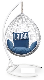 Подвесное кресло sevilla velour белое с синей подушкой (лаура) белый 110x195x110 см. L'aura