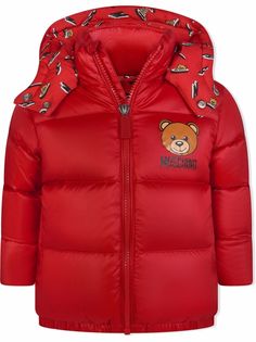 Moschino Kids пуховик с капюшоном и логотипом