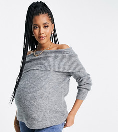 Серый меланжевый джемпер с открытыми плечами ASOS DESIGN Maternity