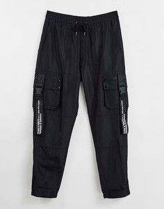Черные нейлоновые брюки карго с карманами в утилитарном стиле Liquor N Poker-Серый
